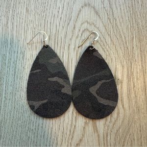 Nickel & Suede Camo Teardrop Leather Earrings